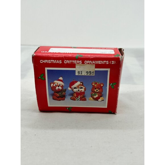 Vintage Christmas Critters 2" Ornaments Ceramic Raccoon Dog Bear - Picture 5 of 6